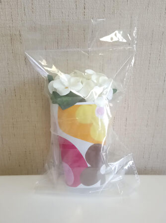 2 ADET VAZO DAHİL,VAZODA ÇİÇEK,BEYAZ YAPAY ÇİÇEK,VAZO DEKORATİF KIRMIZI PAPATYA  7X7X16CM