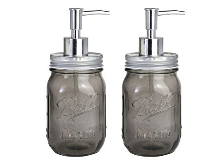 2 ADET CAM SIVI SABUNLUK,ÇİÇEK DESENLİ GRİ 8X8X10CM 420ML