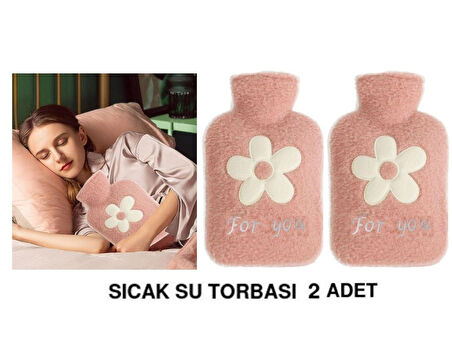 2 ADET SICAK SU TORBASI PELUŞ PAPATYA DESENLİ PEMBE  21x13,5x2cm 500 ml