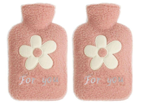 2 ADET SICAK SU TORBASI PELUŞ PAPATYA DESENLİ PEMBE  21x13,5x2cm 500 ml