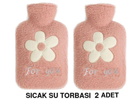 2 ADET SICAK SU TORBASI PELUŞ PAPATYA DESENLİ PEMBE  21x13,5x2cm 500 ml