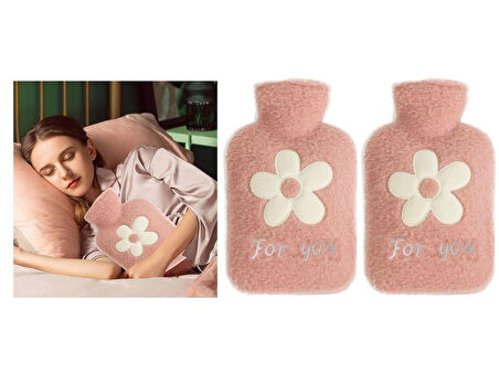 2 ADET SICAK SU TORBASI PELUŞ PAPATYA DESENLİ PEMBE  21x13,5x2cm 500 ml