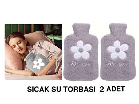 2 ADET SICAK SU TORBASI PELUŞ PAPATYA DESENLİ GRİ  21x13,5x2cm 500 ml