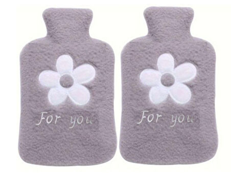 2 ADET SICAK SU TORBASI PELUŞ PAPATYA DESENLİ GRİ  21x13,5x2cm 500 ml