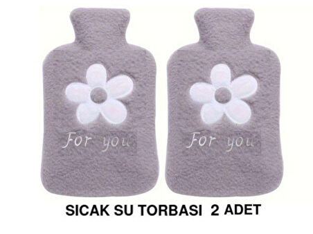 2 ADET SICAK SU TORBASI PELUŞ PAPATYA DESENLİ GRİ  21x13,5x2cm 500 ml