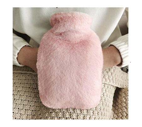 2 ADET SICAK SU TORBASI YAN CEPLİ PEMBE  PELUŞ TERMOFOR 27x17x2cm  1 LİTRE