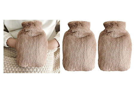 2 ADET SICAK SU TORBASI YAN CEPLİ BEJ  PELUŞ TERMOFOR 27x17x2cm  1 LİTRE