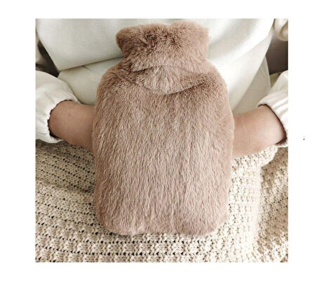 2 ADET SICAK SU TORBASI YAN CEPLİ BEJ  PELUŞ TERMOFOR 27x17x2cm  1 LİTRE