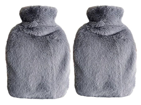 2 ADET SICAK SU TORBASI YAN CEPLİ GRİ  PELUŞ TERMOFOR 27x17x2cm  1 LİTRE