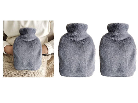 2 ADET SICAK SU TORBASI YAN CEPLİ GRİ  PELUŞ TERMOFOR 27x17x2cm  1 LİTRE