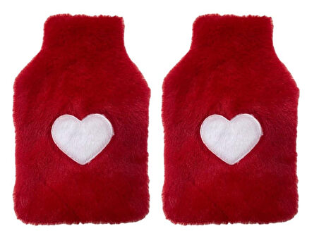 2 ADET SICAK SU TORBASI PELUŞ KALPLİ,KIRMIZI TERMOFOR 27X17X2CM 1 LİTRE