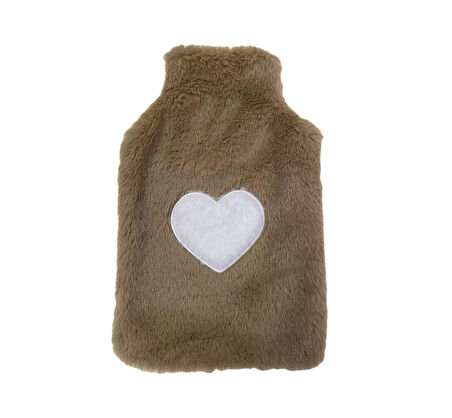 SICAK SU TORBASI PELUŞ KALPLİ,BEJ TERMOFOR 27x17CM 1 LİTRE