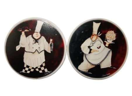 SERAMİK BARDAK ALTLIĞI 2 Lİ SET AŞÇI DESENLİ 10x10cm