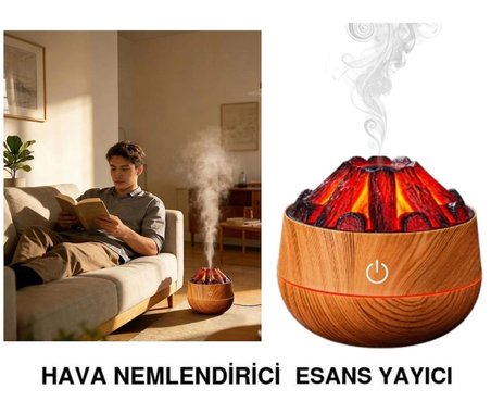 ŞÖMİNE  TASARIMLI USB LI LED AYDINLATMALI HAVA NEMLENDİRİCİ,AROMATERAPİK HAVA DİFÜZÖRÜ,BUHURDANLIK,,SİS SPREYLİ GECE LAMBASI, 300 ml 10x10X10,3cm AÇIK KAHVERENGİ