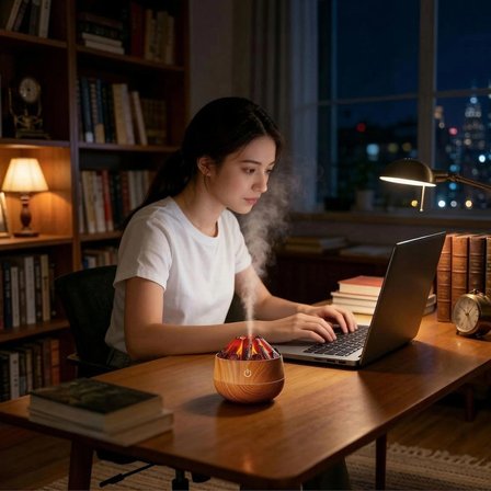 ŞÖMİNE  TASARIMLI USB LI LED AYDINLATMALI HAVA NEMLENDİRİCİ,AROMATERAPİK HAVA DİFÜZÖRÜ,BUHURDANLIK,,SİS SPREYLİ GECE LAMBASI, 300 ml 10x10X10,3cm AÇIK KAHVERENGİ