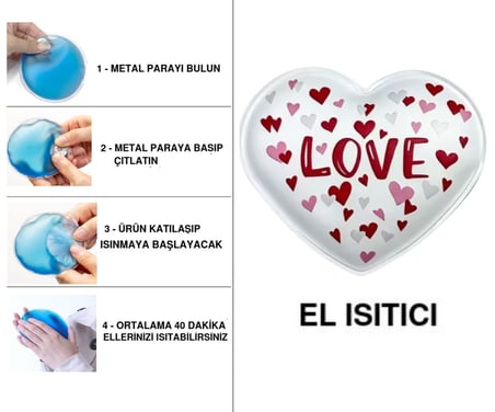 SIA SEVGİ MESAJLI KALP CEP SOBASI,EL ISITICI,SICAK SU TORBASI PVC  9cm