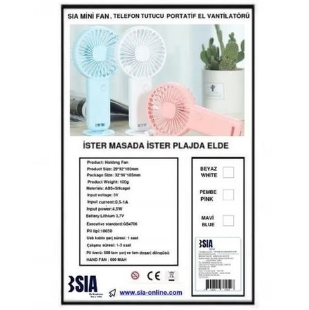 MİNİ FAN,ŞARJLI EL VANTİLATÖRÜ USB ÖZELLİKLİ 19cm