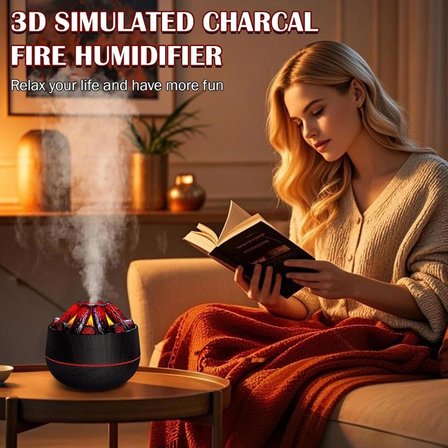 2 ADET ŞÖMİNE  TASARIMLI USB LI LED AYDINLATMALI HAVA NEMLENDİRİCİ,AROMATERAPİK HAVA DİFÜZÖRÜ,BUHURDANLIK,,SİS SPREYLİ GECE LAMBASI, 300 ml 10x10X10,3cm KOYU KAHVERENGİ