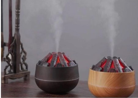 2 ADET  ŞÖMİNE  TASARIMLI USB LI LED AYDINLATMALI HAVA NEMLENDİRİCİ,AROMATERAPİK HAVA DİFÜZÖRÜ,BUHURDANLIK,,SİS SPREYLİ GECE LAMBASI, 300 ml 10x10X10,3cm KAHVERENGİ