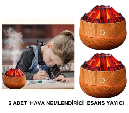 2 Adet Hava Nemlendirici,Aroma Difüzörü Şömine Görünümlü Alev Buhar Makinesi Kahverengi