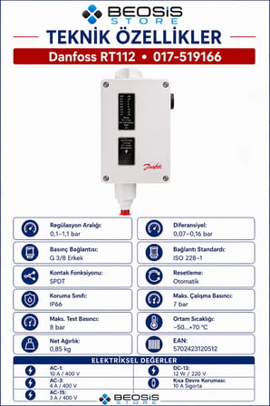 DANFOSS 017-519166 RT112 (0.1/1.1 BAR) PRESOSTAT