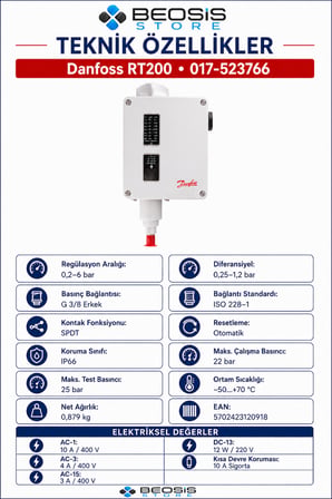 DANFOSS 017-523766 RT200 (0.2/6 BAR) PRESOSTAT