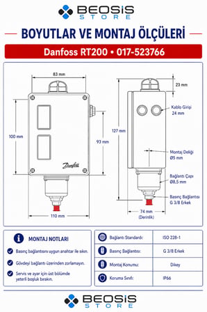 DANFOSS 017-523766 RT200 (0.2/6 BAR) PRESOSTAT