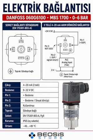 DANFOSS 060G6100 MBS 1700 0-6  bar Basınç Transmitteri