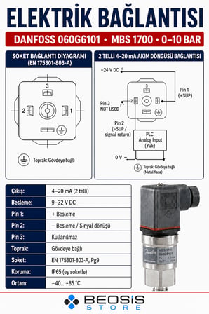 DANFOSS 060G6101 MBS 1700 0-10 bar Basınç Transmitteri