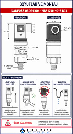 Danfoss 060G6102 MBS 1700 0-16 bar Basınç Transmitteri