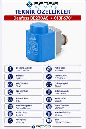 DANFOSS 018F6701 220-230V AC 12W BOBİN