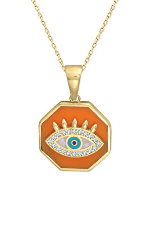 Sekizgen Model Mineli Altın Göz Kolye