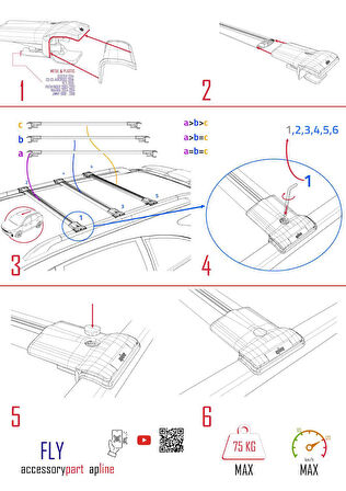 Volkswagen Caddy 3 (SA) 2015-2019 Arası ile Uyumlu FLY Model Ara Atkı Tavan Barı Siyah 3 Adet