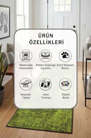 Yıkanabilir Kaymaz Taban Dijital Baskılı Yolluk Halı Kahve