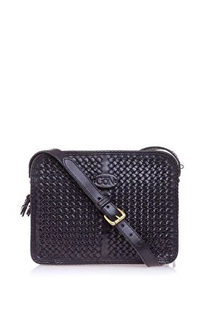 Gön Peke Siyah Deri Kadın Çapraz Askılı Çanta 042 Peke