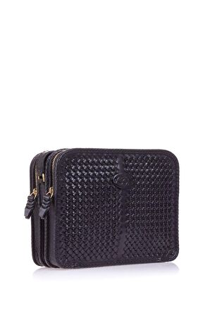 Gön Peke Siyah Deri Kadın Çapraz Askılı Çanta 042 Peke