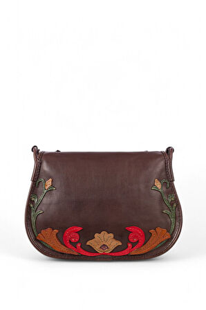 Gön Rasa Kahve Deri/Renkli Kadın Çapraz Askılı Çanta 065 Rasa