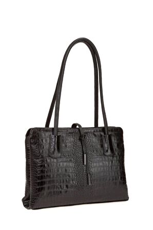 Bilik Deri  Siyah Kroko Deri Kadın Omuz Çantası BLM 4107