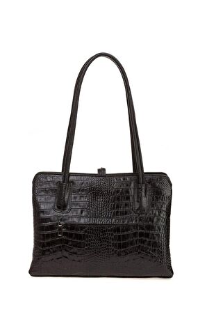 Bilik Deri  Siyah Kroko Deri Kadın Omuz Çantası BLM 4107