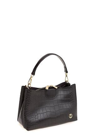 Bilik Deri  Siyah Kroko Kadın Omuz Çantası DLR 109