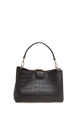 Bilik Deri  Siyah Kroko Kadın Omuz Çantası DLR 109