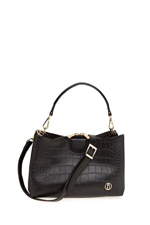 Bilik Deri  Siyah Kroko Kadın Omuz Çantası DLR 109