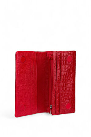 Bilik Deri  Kırmızı Kroko Rugan Kadın Cüzdan BSH 3210