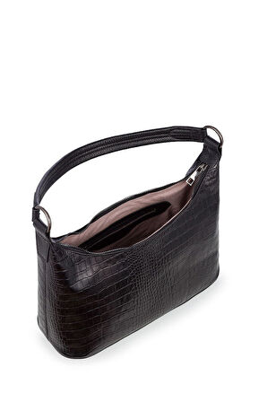 Bilik Deri Kroko Siyah Kadın Omuz Çantası BLM 8107-KR