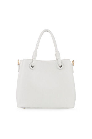 Bilik Deri Logo Detaylı Beyaz Kadın El Çantası RİV 145-R