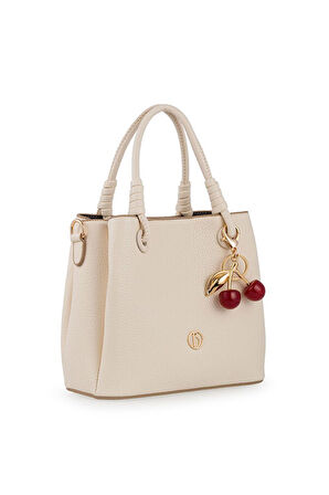 Bilik Deri Logo Detaylı Bej Kadın El Çantası RİV 145-R