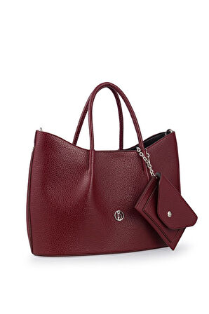 Bilik Deri Logo Detaylı Bordo Kadın El Çantası RİV 147-R