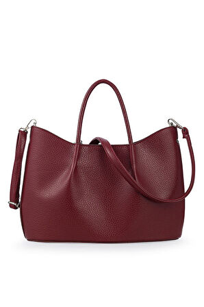 Bilik Deri Logo Detaylı Bordo Kadın El Çantası RİV 147-R