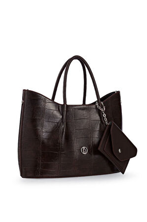 Bilik Deri Logo Detaylı Kahve Kadın El Çantası RİV 147-KR