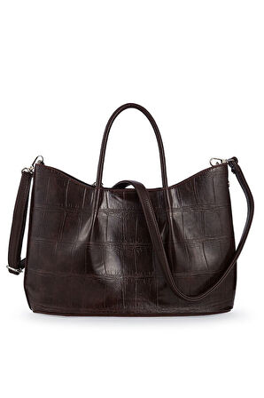 Bilik Deri Logo Detaylı Kahve Kadın El Çantası RİV 147-KR